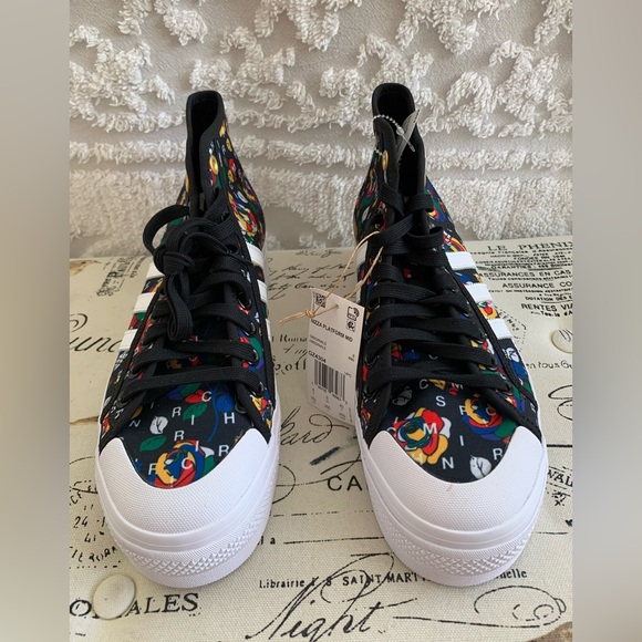 NEW Adidas Nizza High-Top Sneakers: Black, MultiColor Print, Logo9.5 - Picture 2 of 9